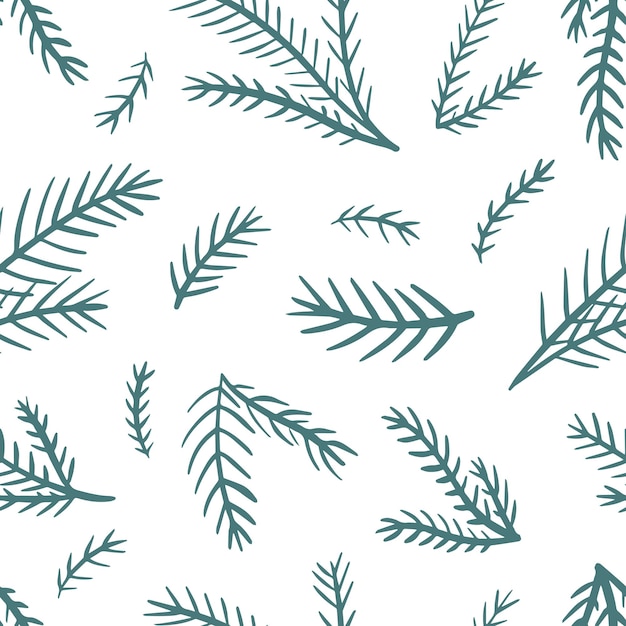 Doodle fir tree branches seamless pattern Seasonal Christmas tree hand drawn branch background