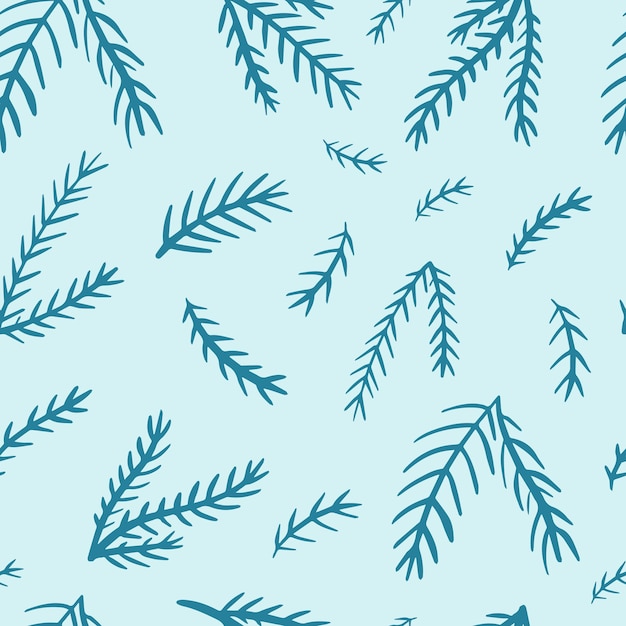 Doodle fir tree branches seamless pattern Seasonal Christmas tree hand drawn branch background