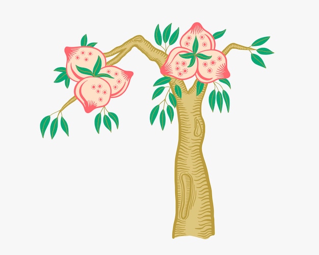 Doodle flat vector illustration of fruit tree in ancient korean style