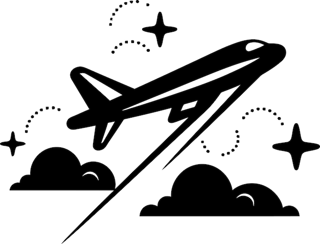 Vector doodle flight path whimsical plane symbol scribbled skies sketchy aircraft emblem