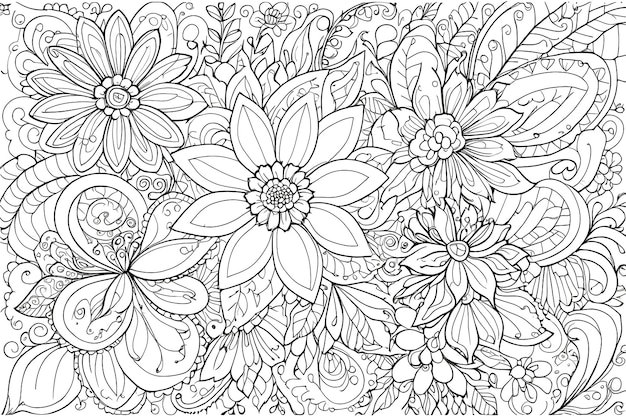 Vector doodle floral drawing art therapy coloring page