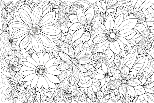 Doodle floral drawing Art therapy coloring page