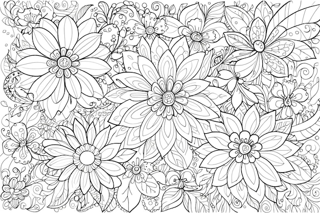 Vector doodle floral drawing art therapy coloring page