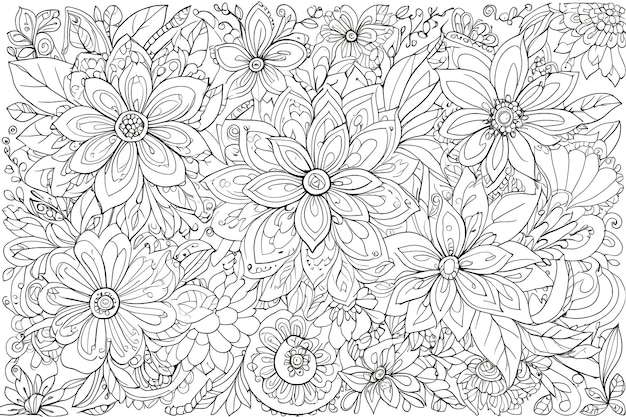 Doodle floral drawing Art therapy coloring page