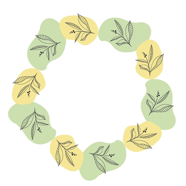 Doodle floral line and leaf circle frames illustration vector