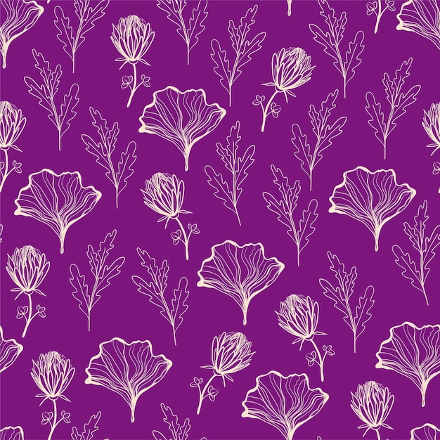 Doodle floral seamless pattern in trendy colors. Vector illustration.