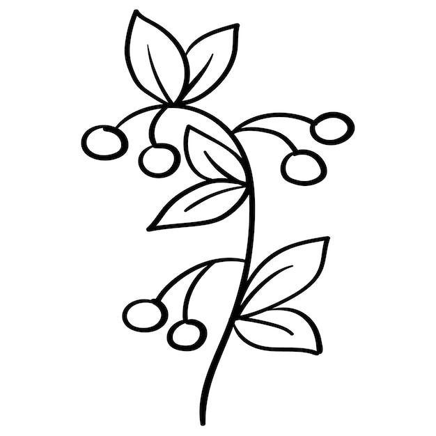 Doodle flower branch, cute and unusual bud, can be used to decorate postcards, business cards or as