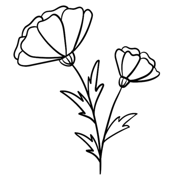 Doodle flower branch, cute and unusual bud, can be used to decorate postcards, business cards