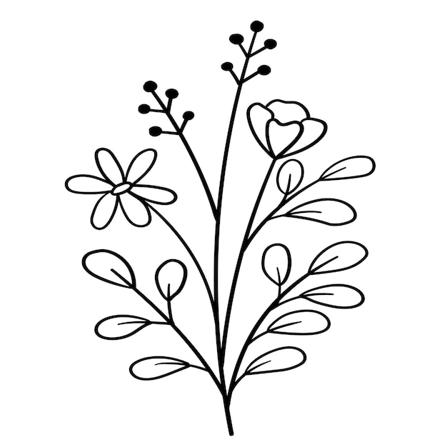 Doodle flower branch, cute and unusual bud, can be used to decorate postcards, business cards