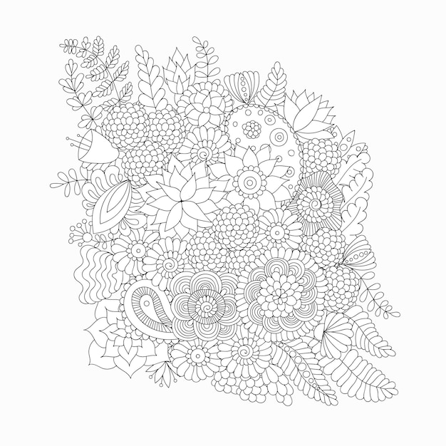 Doodle flower pattern black and white isolated on white background. Vector decorative element for mehndi tattoo, design of cards, invitations, banners