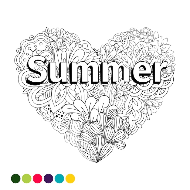 Doodle flowers heart coloring page