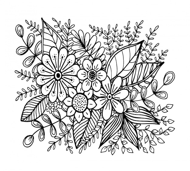 Vector doodle flowers pattern, hand drawing