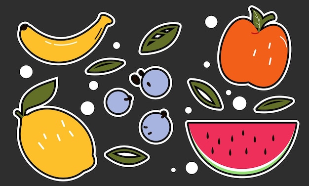 Doodle fruits. Natural tropical fruit, organic fruits or vegetarian food. Vector isolated icons