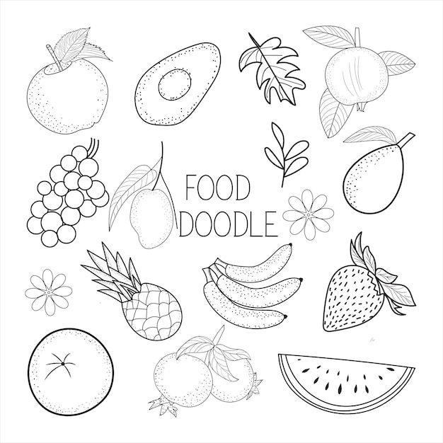 Doodle Fruits Vector Pack Fruits Clipart Fruits hand drawing illustration