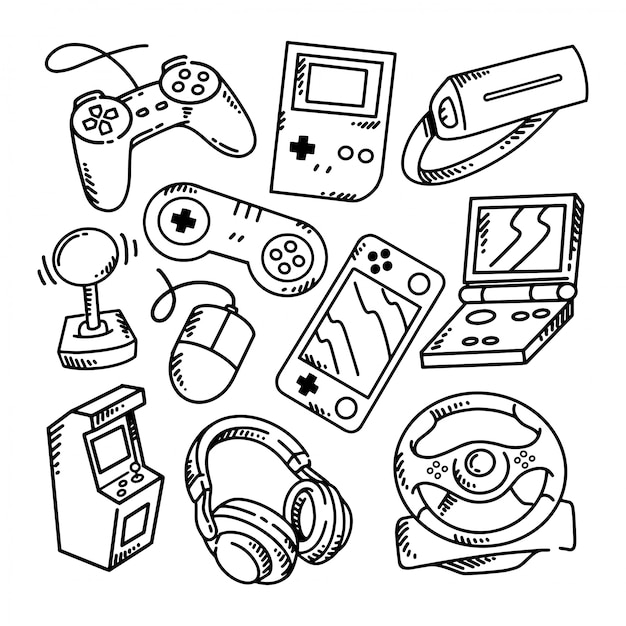 Doodle gamer set illustration