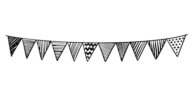 Doodle Garland of flags isolated on white background vector illustration