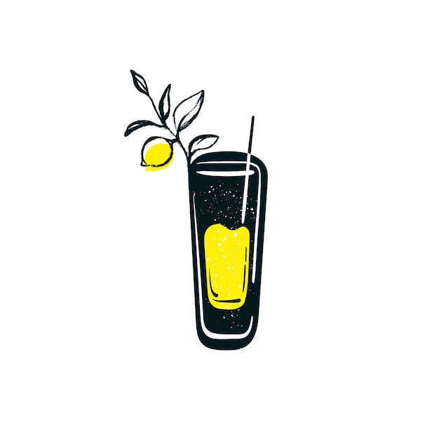 Doodle glass of lemonade with straw Hand drawn symbol Summer cold soda