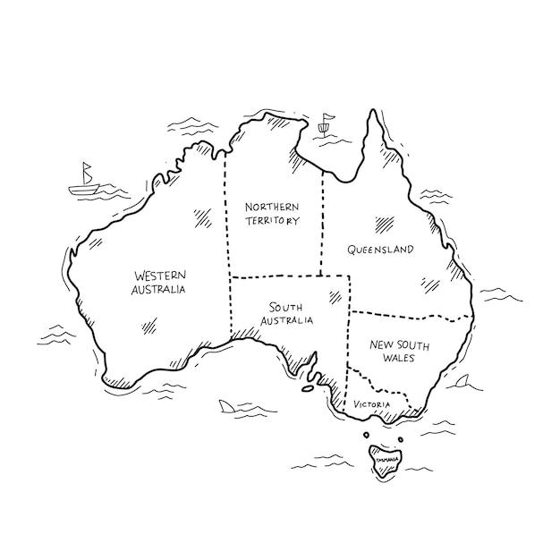 Doodle hand drawing aussie australia outline illustration