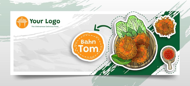 Doodle Hand Drawn Bahn Tom as The Vietnamese Food Social Media Header Background