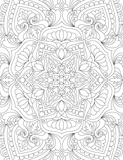 Doodle hand drawn mandala coloring page outline