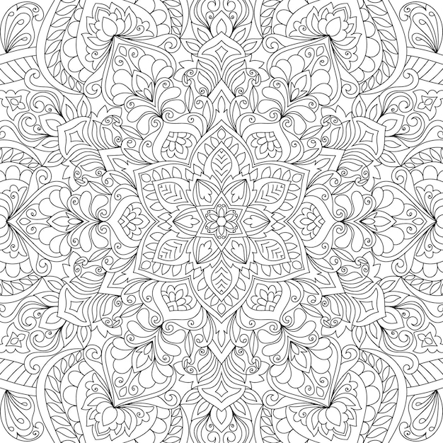 Doodle hand drawn mandala coloring page outline