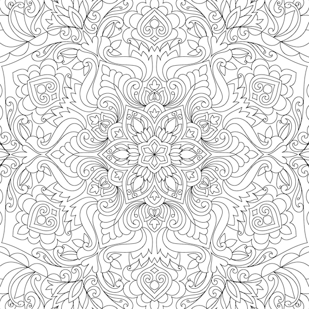 Doodle hand drawn mandala coloring page outline