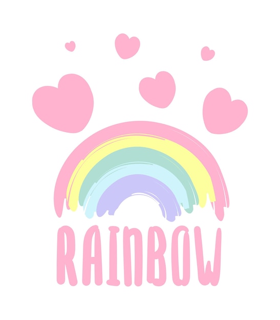 Doodle hand drawn rainbow Cartoon colorful style isolated on white background Design baby cute sketch style