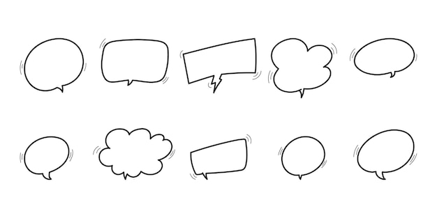 Doodle hand drawn speech bubble chat collection set