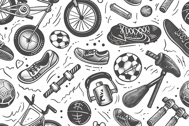 Vector doodle of hand drawn sports equipment