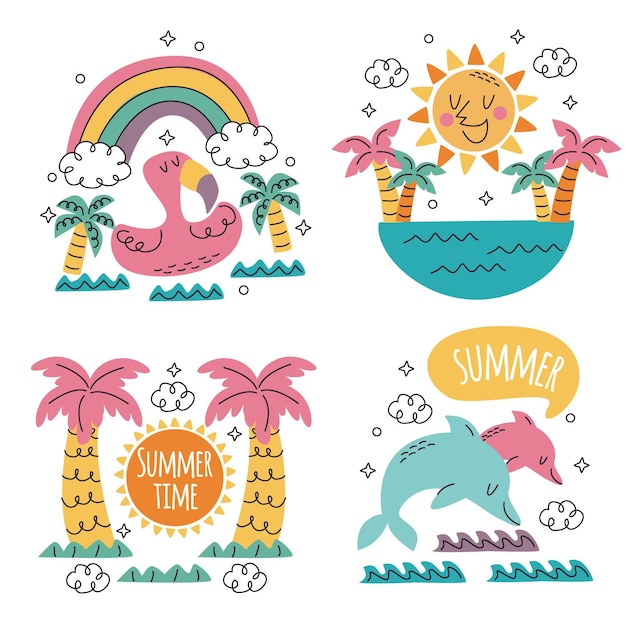 Doodle hand drawn summer stickers