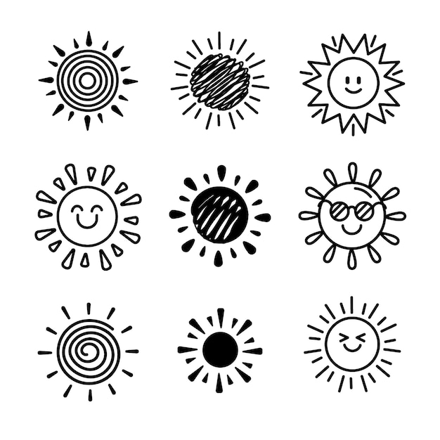 Vector doodle hand drawn sun drawing illustrations