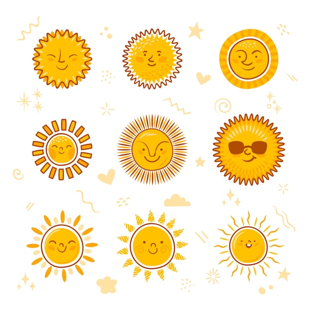 Doodle hand drawn sun drawings collection