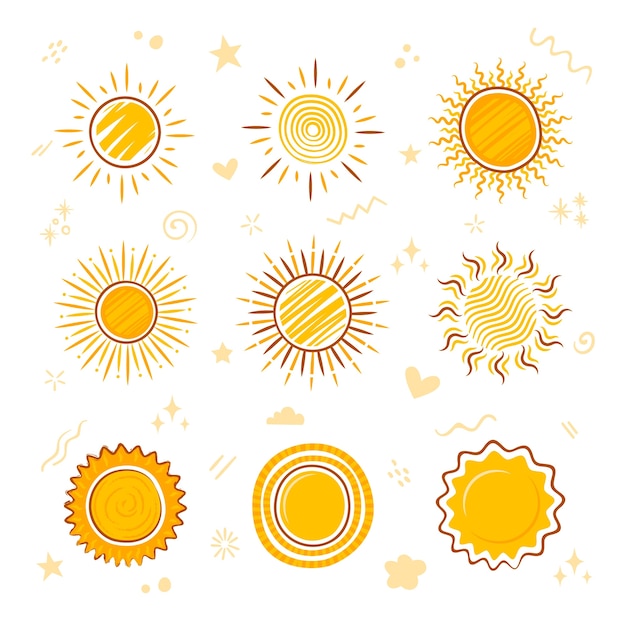 Doodle hand drawn sun drawings collection