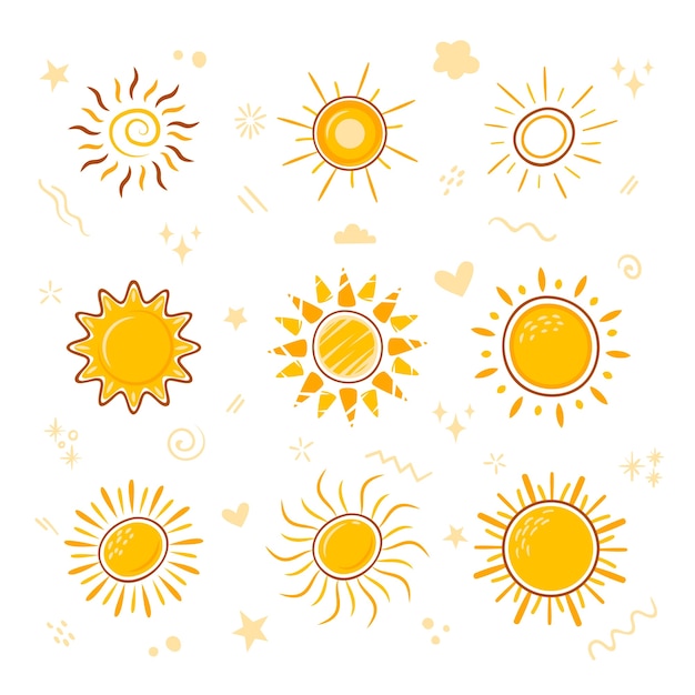 Doodle hand drawn sun drawings collection