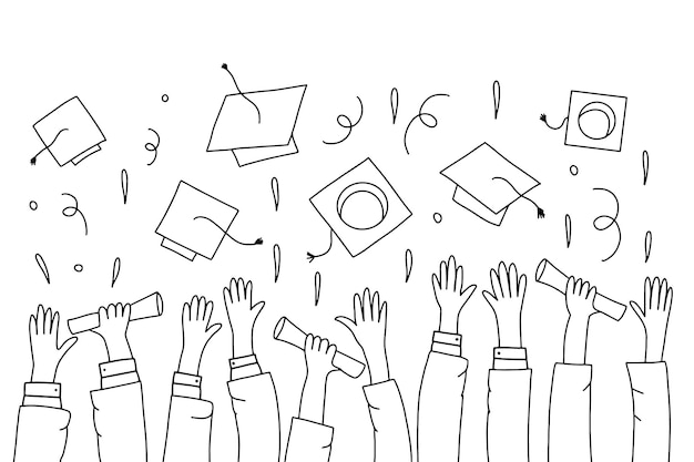 doodle hands up Hands clapping applause gestures succes congratulation graduation vector illustration