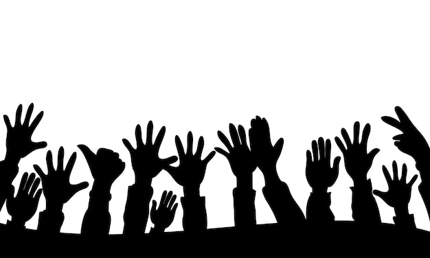 Doodle hands up Raised hands silhouette black on white background vector illustration