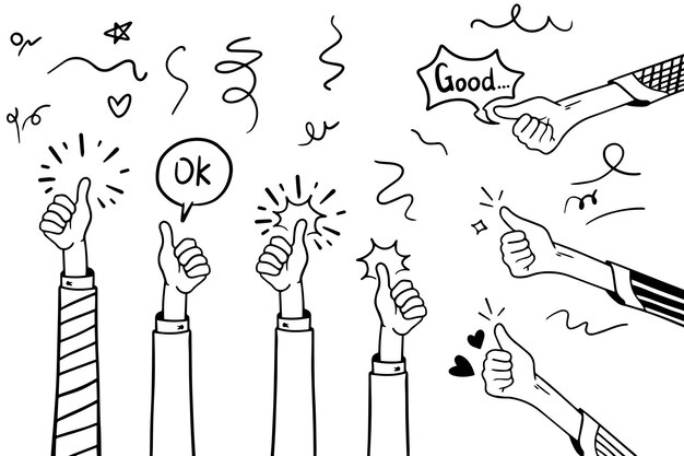 Vector doodle hands uphands clapping applause gestures congratulation business vector illustration