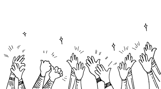 Doodle hands upHands clapping applause gestures congratulation business vector illustration