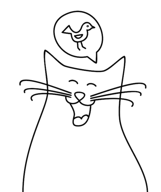 Doodle happy cat thinking of tasty food