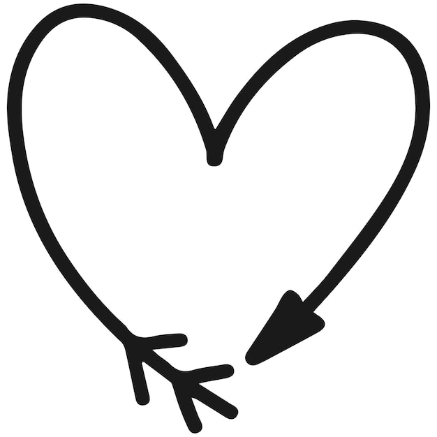 Doodle heart with arrow icon