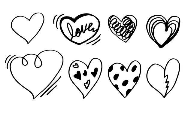 Doodle hearts hand drawn love heart collectionvector illustration