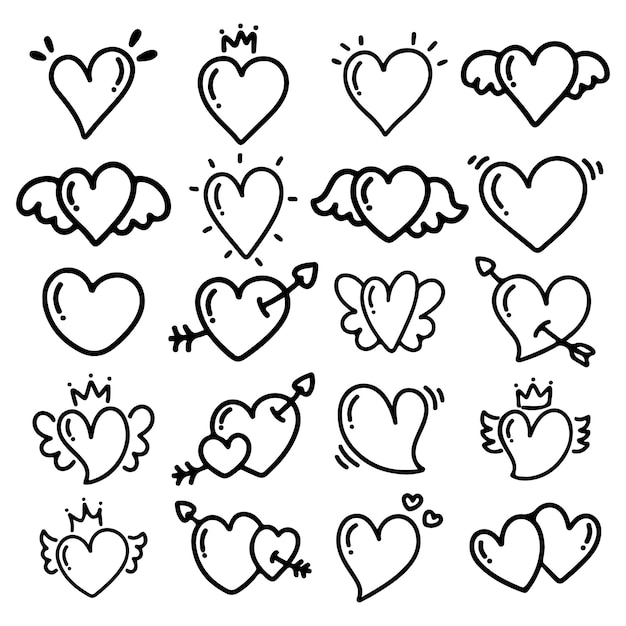 Doodle hearts set