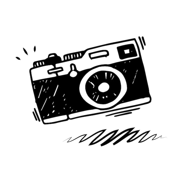 Doodle icon photo camera Hand drawn sketch in vector