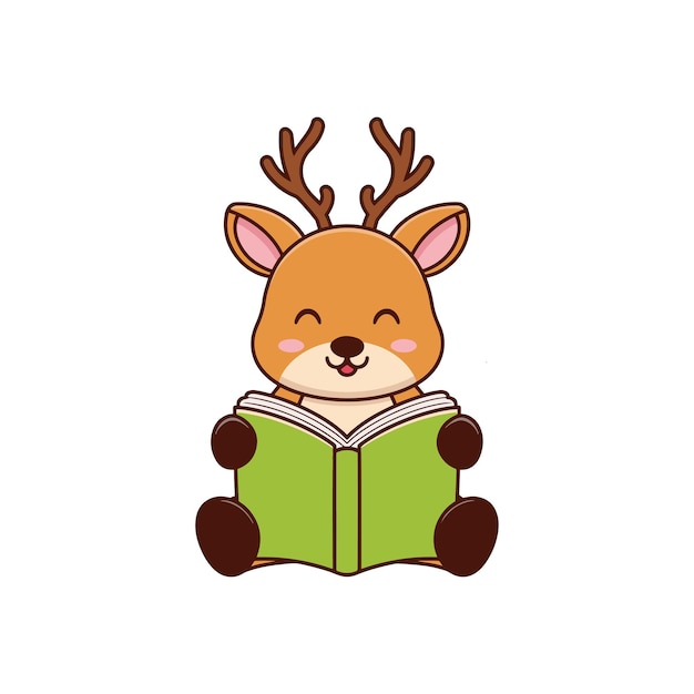 Vector doodle illustration of a cute deer reading a book