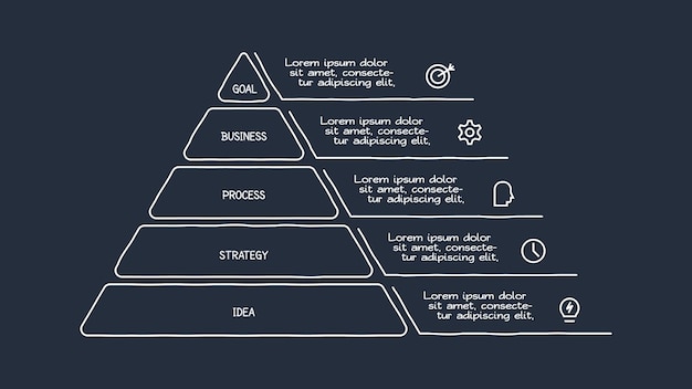 Doodle infographic elements with 5 options Template for web on a dark background