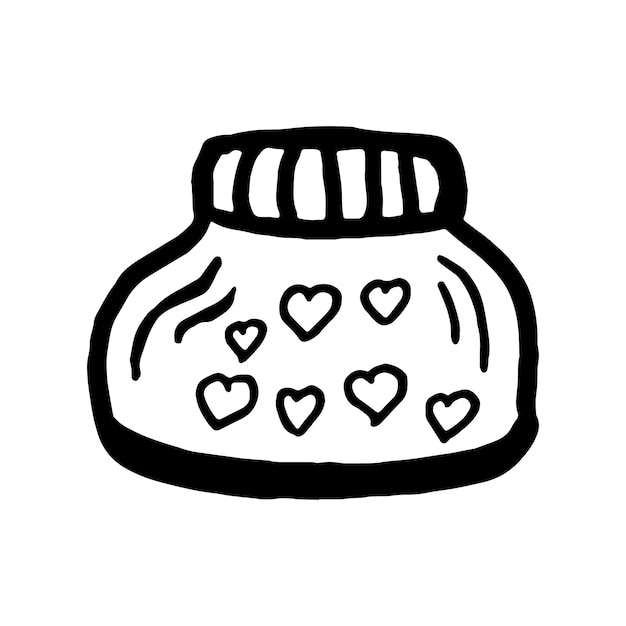 Doodle Jar with hearts Hand drawn Valentine39s Day illustration Love and romantic cute icon Single element