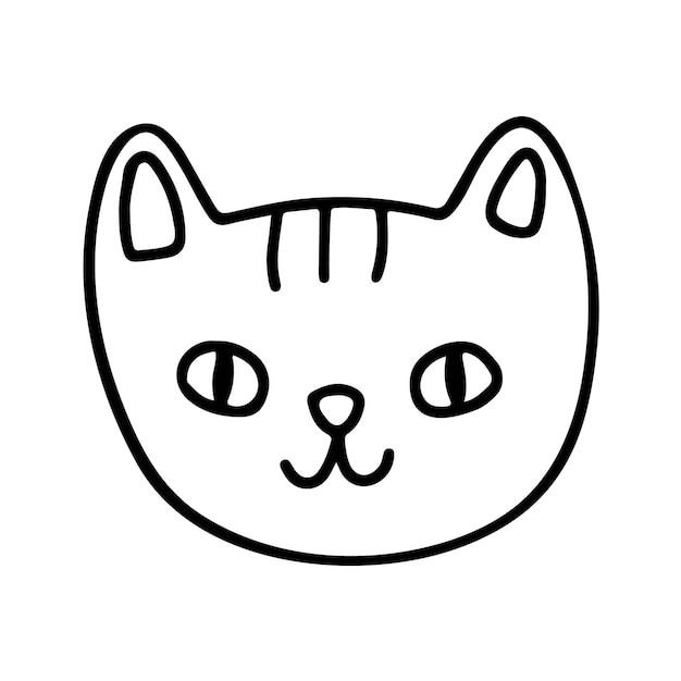 Doodle line art hand drawn single cute funny cat kitty face icon for printing, stickers, decoration