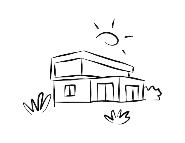 Doodle line art house Vacation home hand drawn vector illustration building estate line art outline