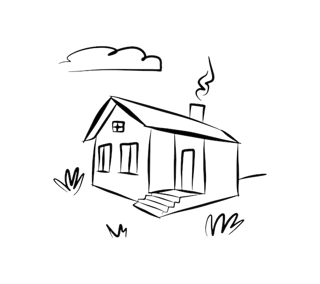 Doodle line art house Vacation home suburban area and hand drawn housing market branding vector illustration building estate line house outline graphic