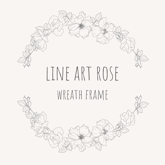 Doodle line art rose flower bouquet wreath frame with copy space for text